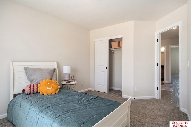 bedroom with carpet flooring and a closet