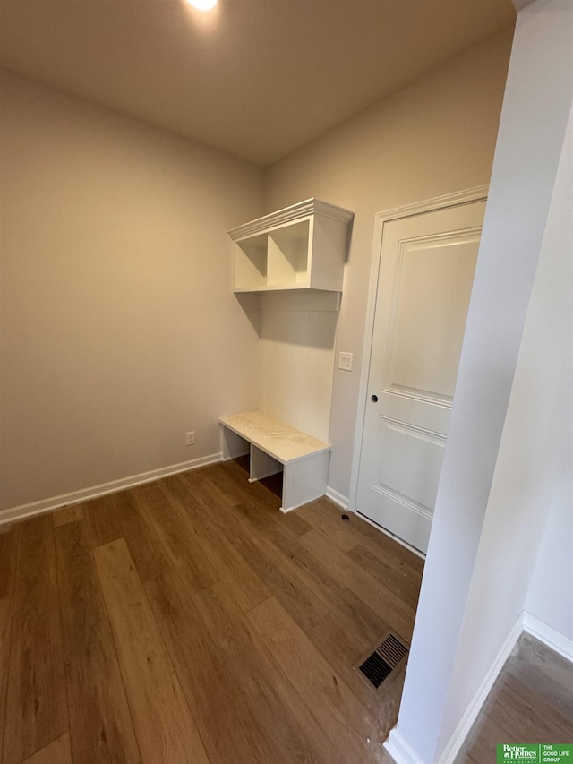 mudroom featuring dark wood-type flooring