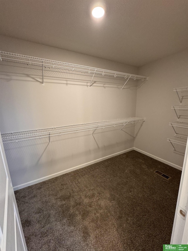 spacious closet with dark carpet