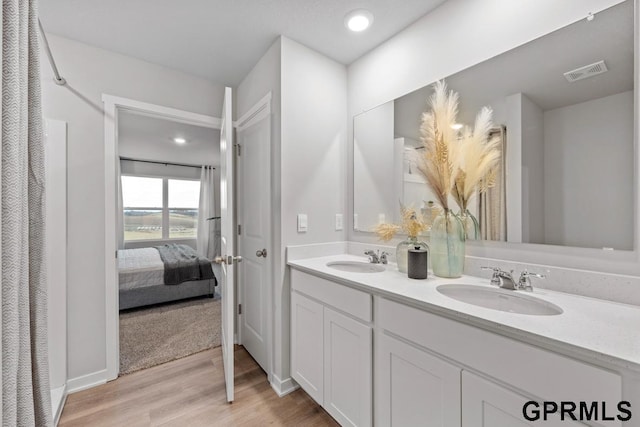 bathroom with vanity and wood-type flooring