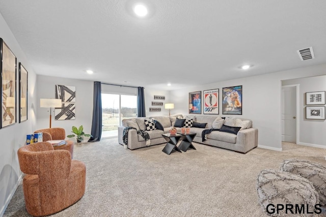 living room with light carpet