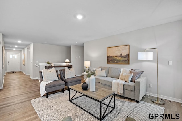 living room with light wood-type flooring