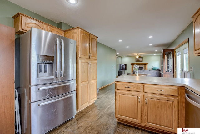 kitchen with stainless steel appliances and wood-type flooring