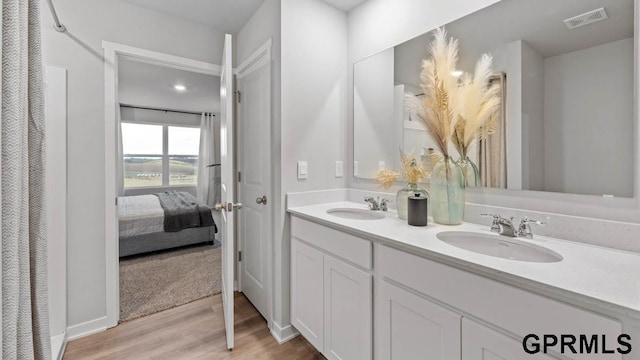 bathroom featuring vanity and hardwood / wood-style floors