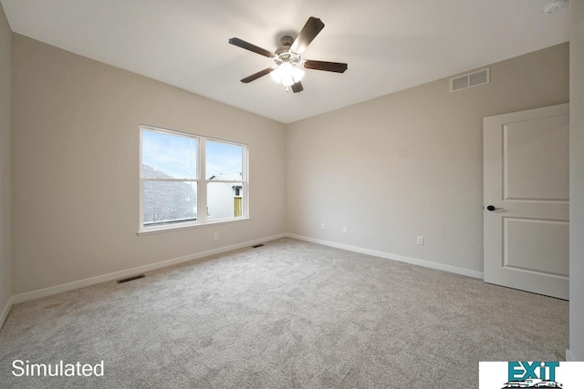 carpeted empty room with ceiling fan