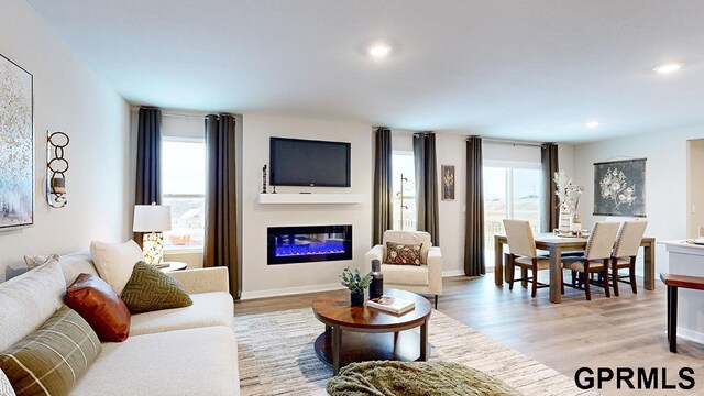 living room with light hardwood / wood-style flooring