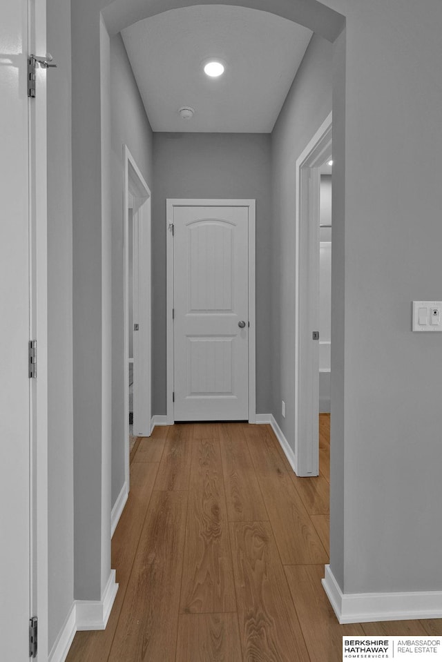 hallway featuring light wood-type flooring