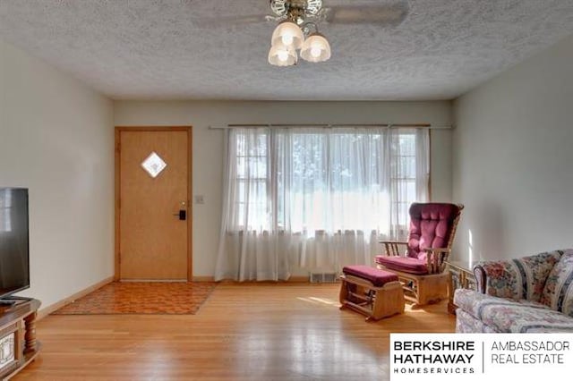 entryway featuring light hardwood / wood-style floors and a textured ceiling