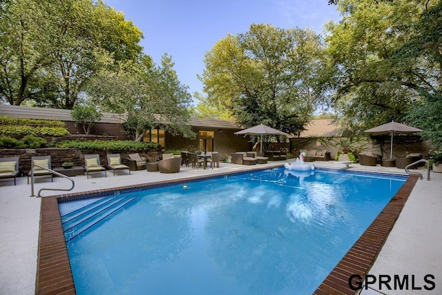 view of swimming pool with a patio area