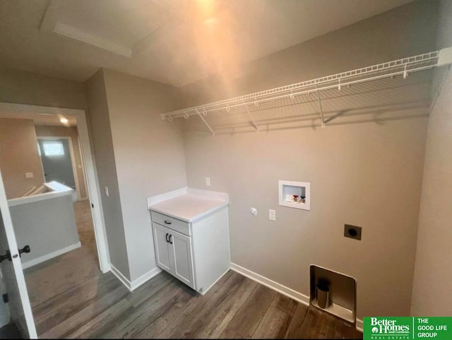 laundry area featuring electric dryer hookup, washer hookup, and dark hardwood / wood-style flooring