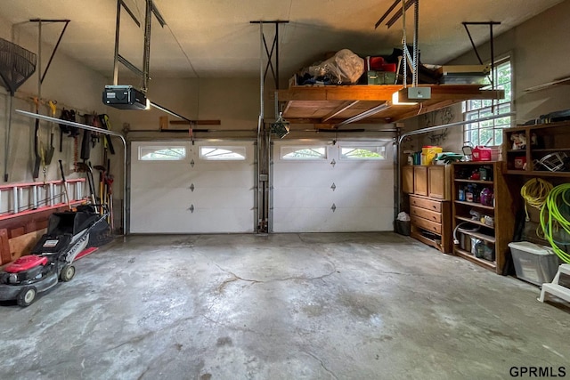 garage with a garage door opener