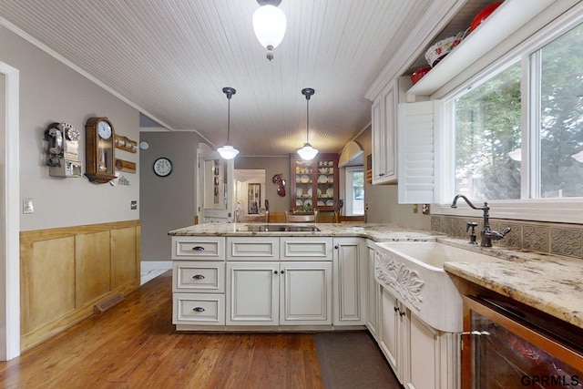 kitchen featuring kitchen peninsula, wood-type flooring, and a wealth of natural light