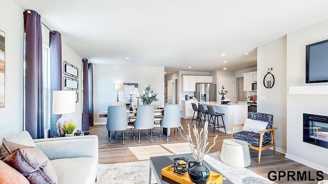 living room featuring light wood-type flooring