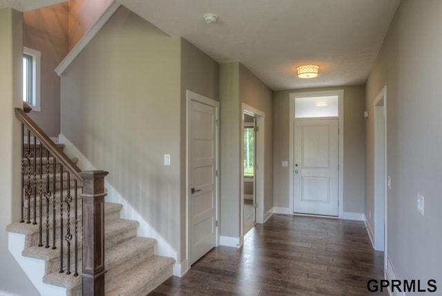 foyer entrance with dark hardwood / wood-style flooring