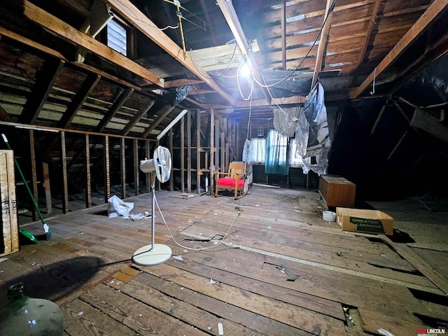 view of unfinished attic