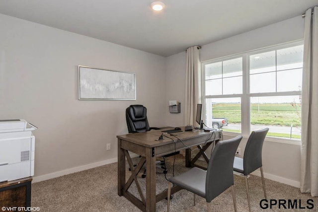 office space with light colored carpet