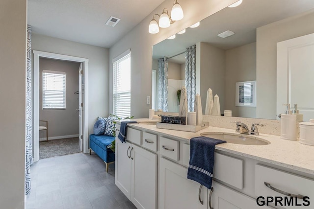 full bath featuring visible vents and vanity