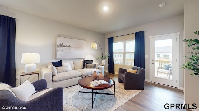 living room with hardwood / wood-style floors