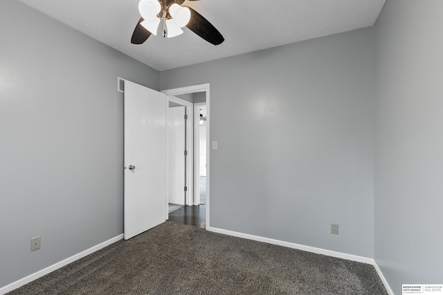 unfurnished bedroom featuring carpet flooring and ceiling fan