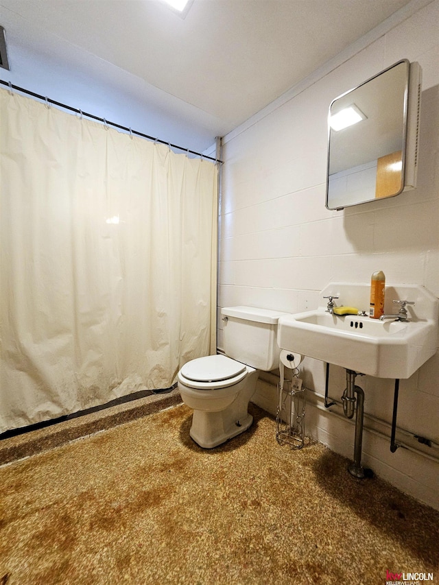 bathroom with toilet, a shower with curtain, and a sink