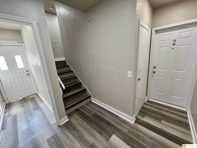 entryway with dark hardwood / wood-style flooring