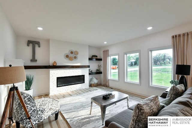 living room with light hardwood / wood-style flooring