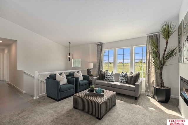 living room featuring light colored carpet