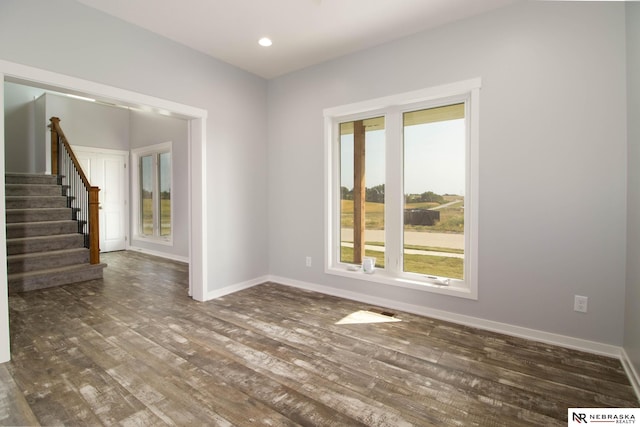 interior space with dark wood-type flooring