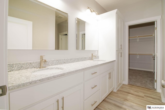 bathroom with vanity and hardwood / wood-style floors