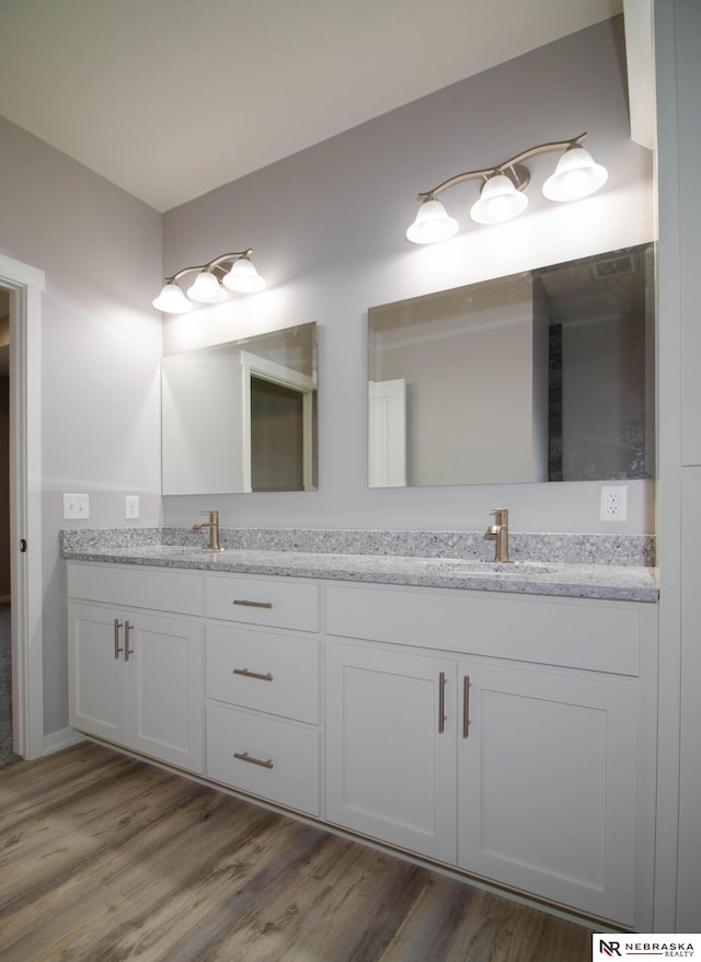 bathroom featuring wood-type flooring and vanity