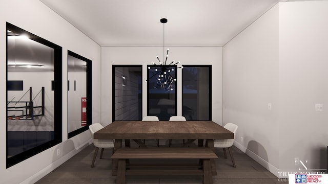 dining space featuring an inviting chandelier and wood-type flooring