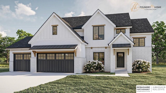 modern inspired farmhouse featuring a front yard