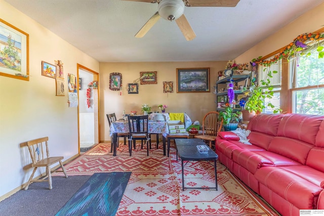 living room featuring ceiling fan