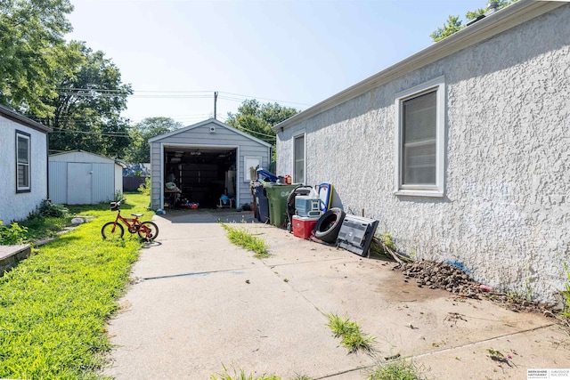 view of patio with a shed