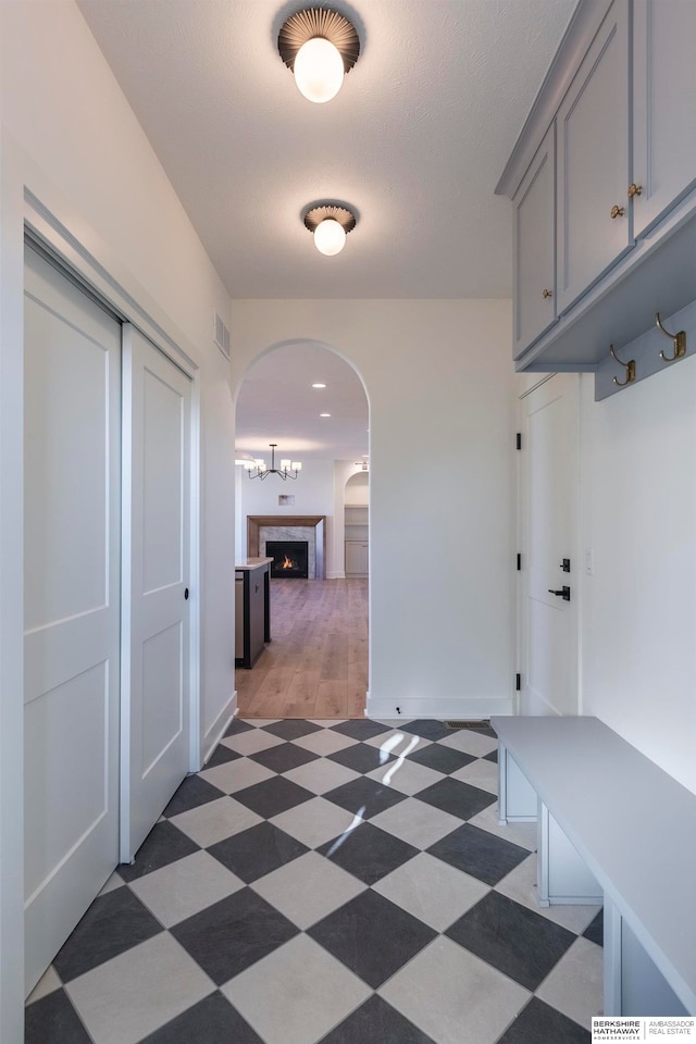 hallway with dark wood-type flooring