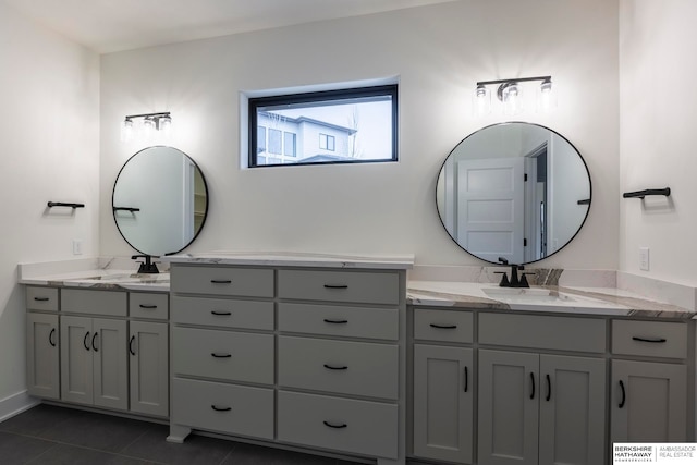 bathroom with vanity and tile patterned floors