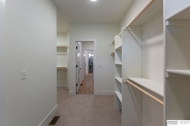 spacious closet with light hardwood / wood-style flooring