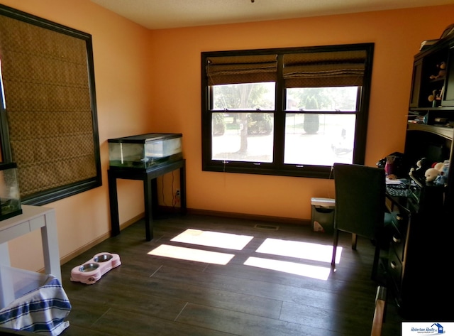 office area with dark hardwood / wood-style floors