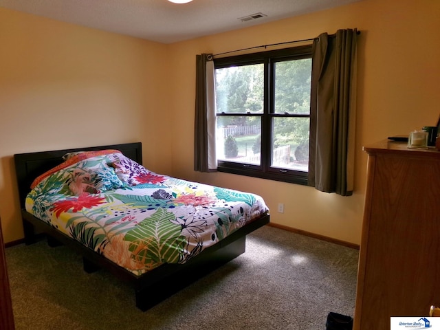 carpeted bedroom with multiple windows