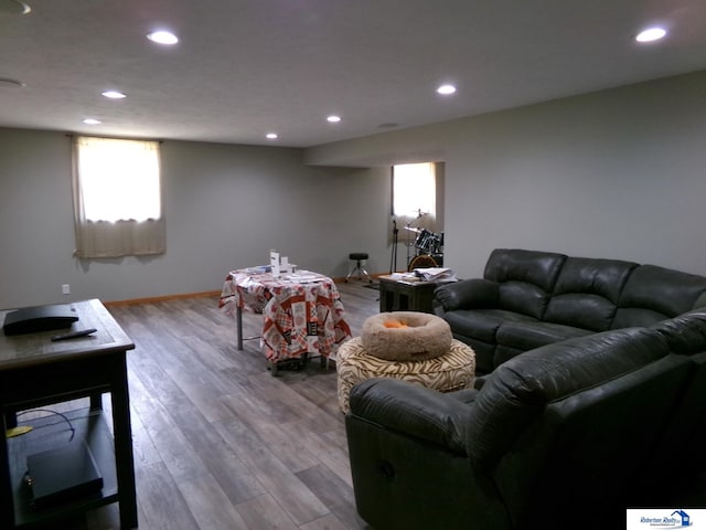 living room with light wood-type flooring