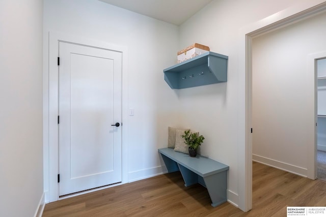 mudroom with hardwood / wood-style floors