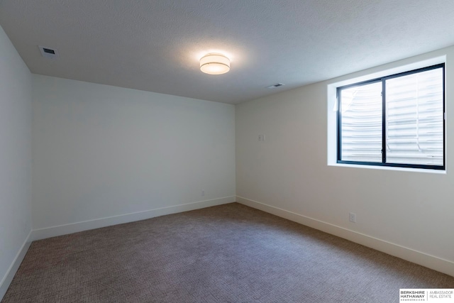 unfurnished room with a textured ceiling and carpet