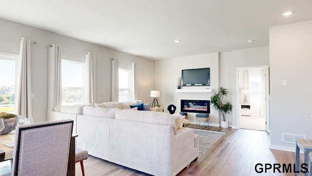 living room with light hardwood / wood-style flooring and plenty of natural light