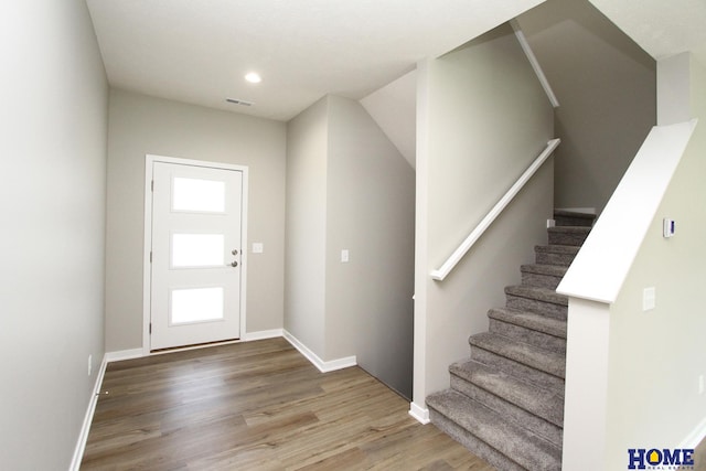 foyer entrance featuring wood-type flooring