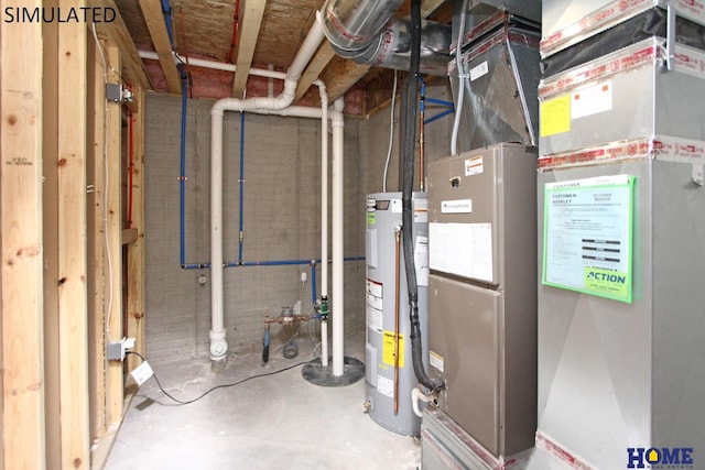 utility room featuring water heater