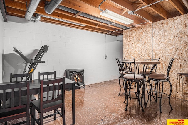 interior space with a wood stove