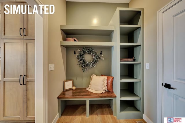 mudroom featuring light wood-type flooring