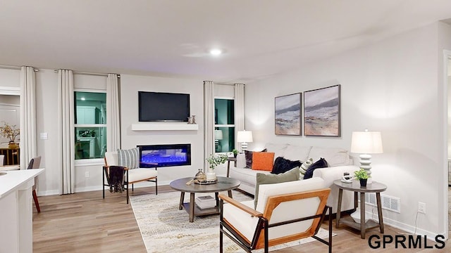 living room with light hardwood / wood-style floors