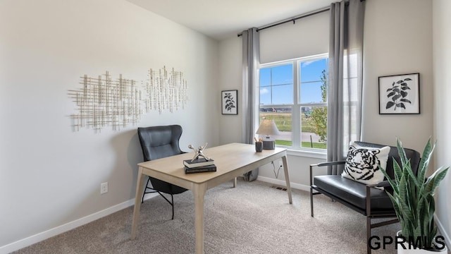 view of carpeted home office