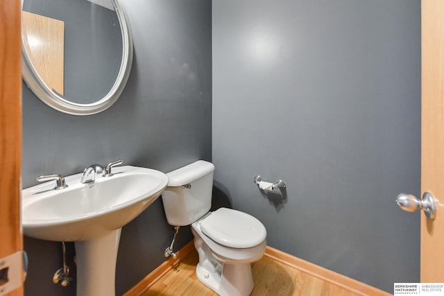 bathroom with hardwood / wood-style flooring and toilet